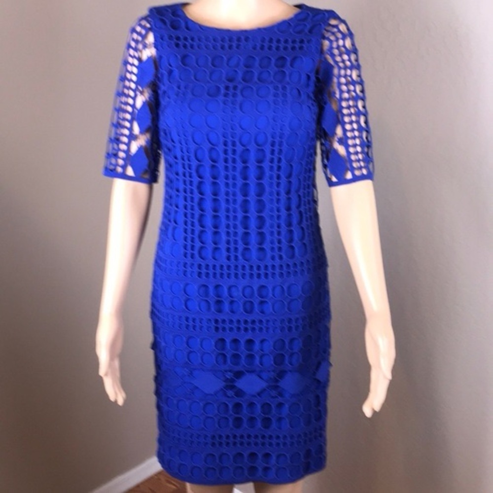 Antonio Melani Cobalt Blue Eyelet Lace Sheath Dress - Size 0